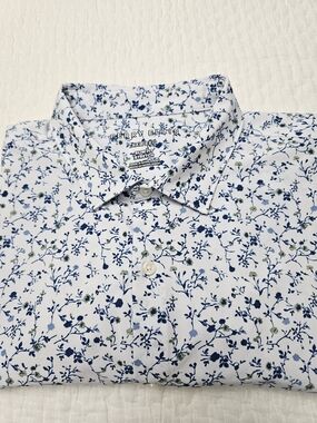 Perry Ellis Men's  Button-Down Shirt White with Blue And Green Floral  XXL